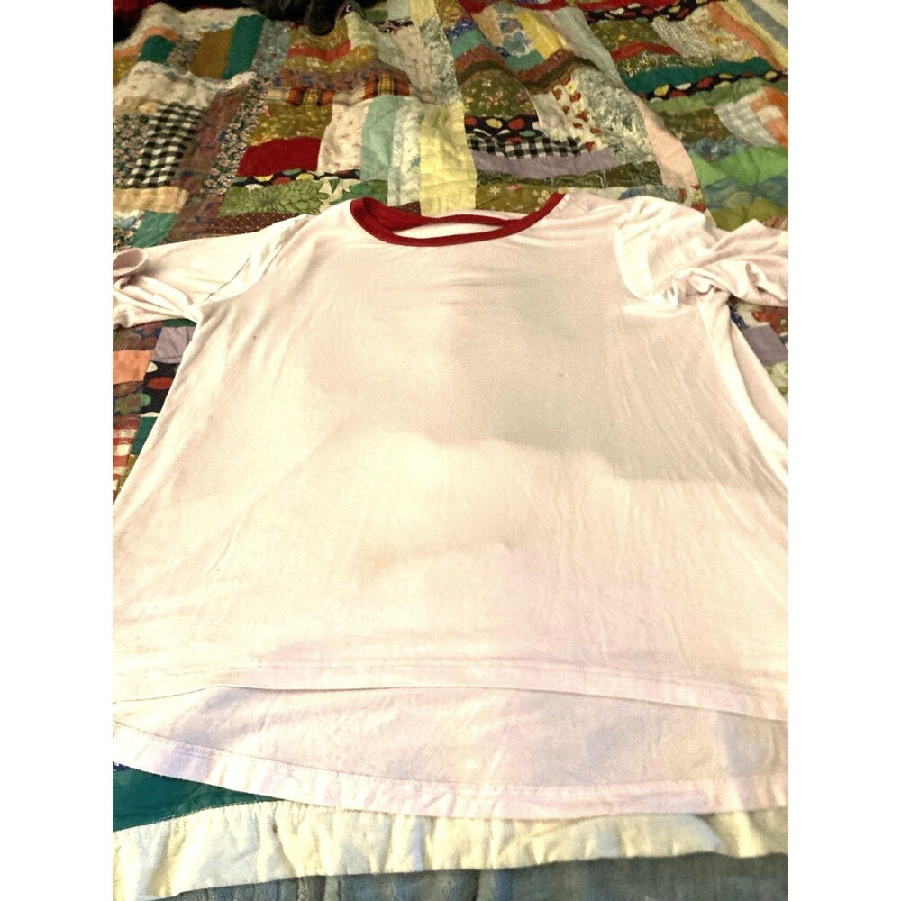 Old Navy Girls XL 14 Baby Pink Ringer Swing Tee Red Collar Loose Fit